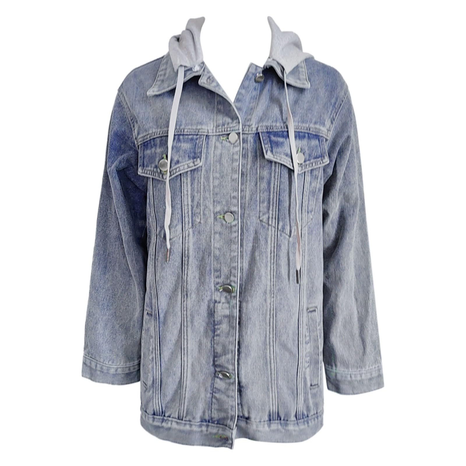 Generisch Chaqueta vaquera para mujer, con forro de gran tamaño, chaqueta vaquera larga con capucha, chaqueta vaquera cálida de invierno, chaqueta acolchada de manga larga con botones y bolsillos