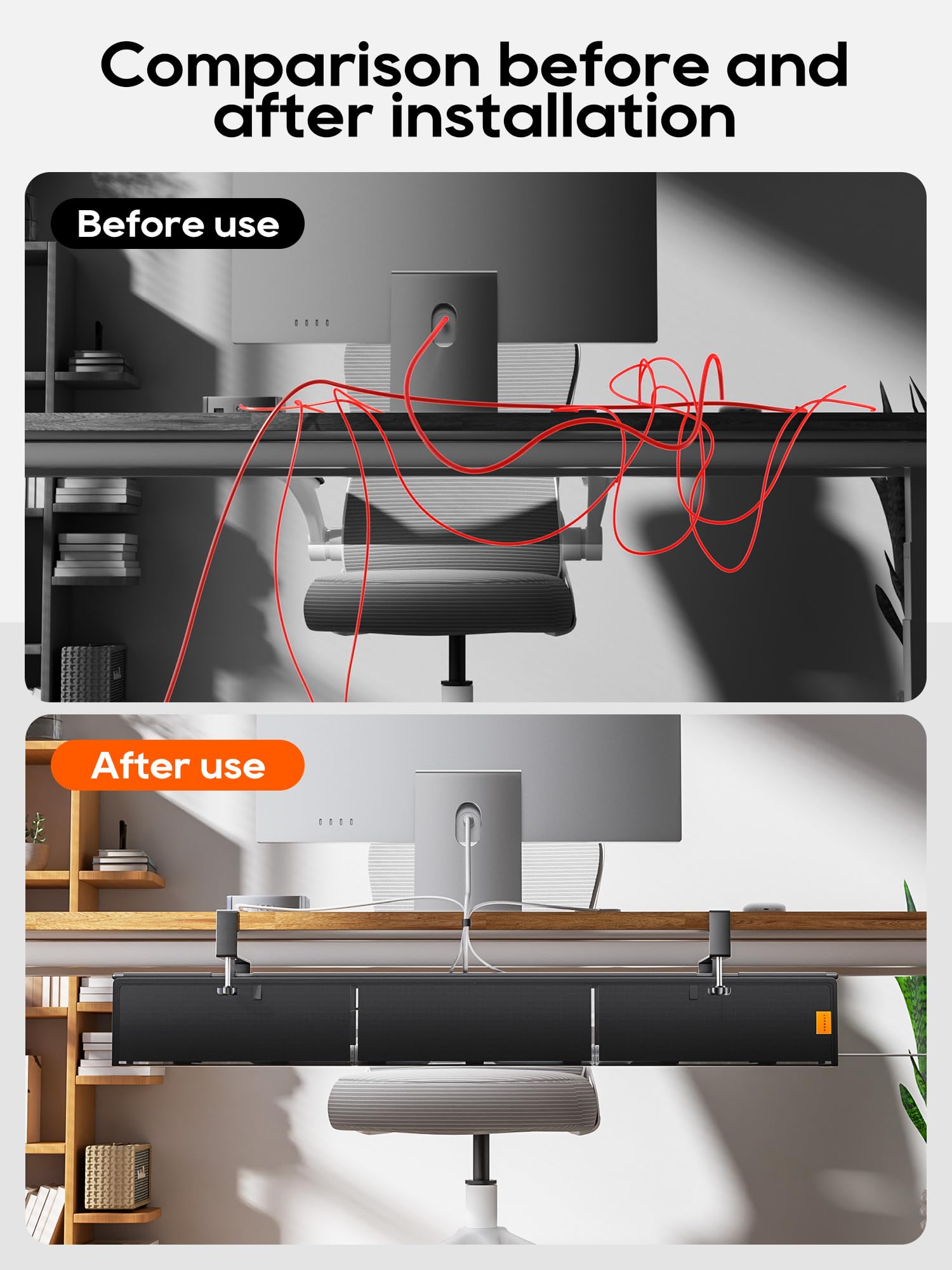 Kabel-Management-Tablett unter dem Schreibtisch, ohne Bohren, Kabelbinder im Lieferumfang enthalten, umweltfreundliches Canvas-Material, Netz-Design für Wärmeableitung, Kabel-Organizer/Aufbewahrung