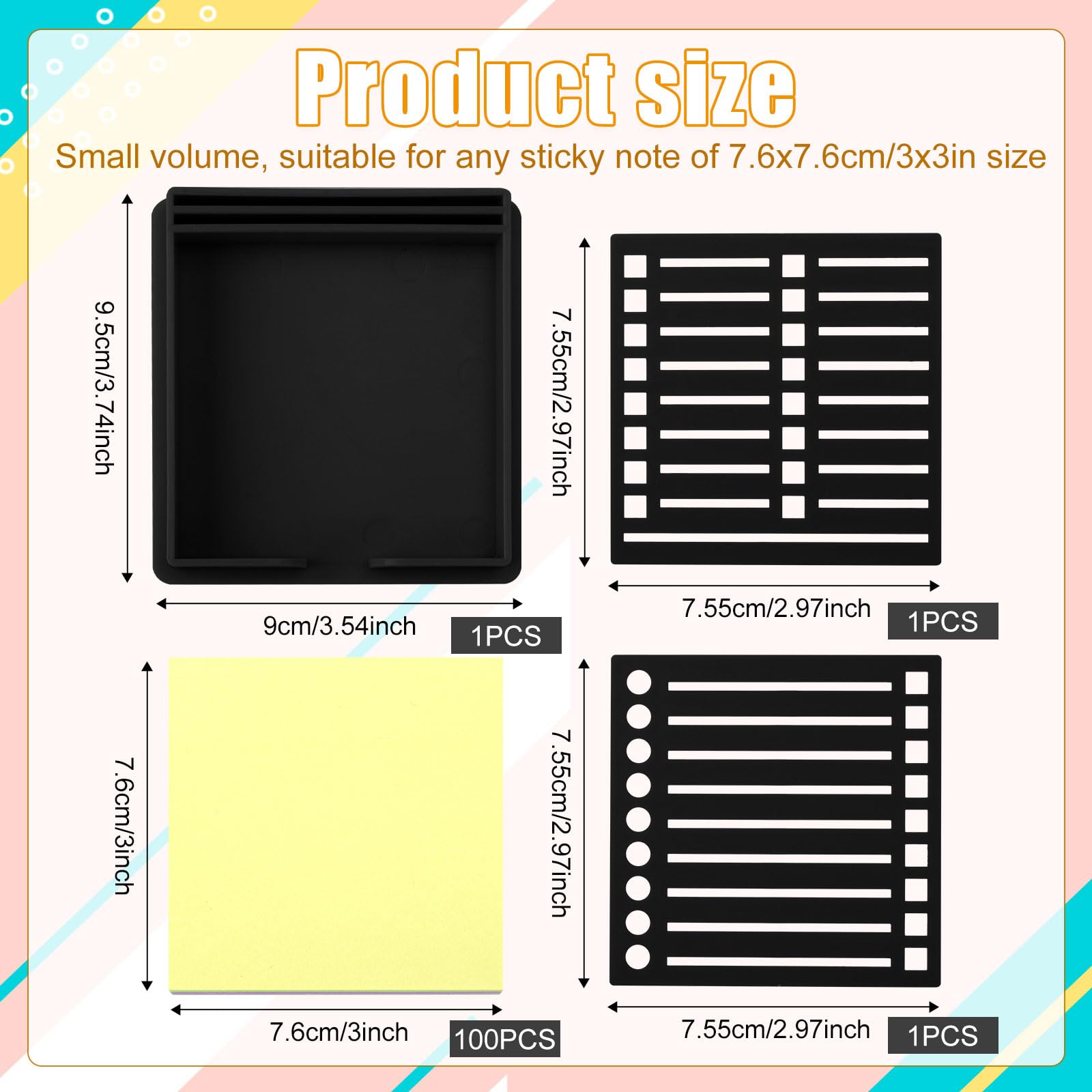 Sticky Note Stencil with Sticky Note, for 3x3 Inch Self-Sticky Notepad Sticky Note Holder with Template Sticky Note Organizer Dispenser for Desk Office Home School Supplies - Image 2
