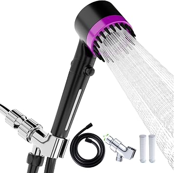 High Pressure Handheld Shower Head High Pressure Shower Heads- High Flow Even with Low Water Pressure - Hand Held Showerhead Set with 59Replacement Hose/Bracket and Cotton Filters Black