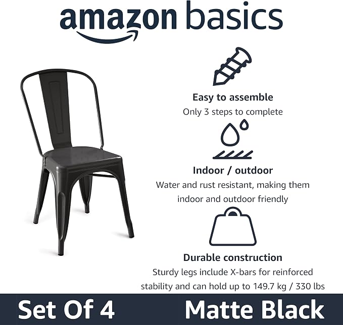 Juego de 4 Sillas de Comedor Amazon Basics Metal Negro Mate miniatura 4