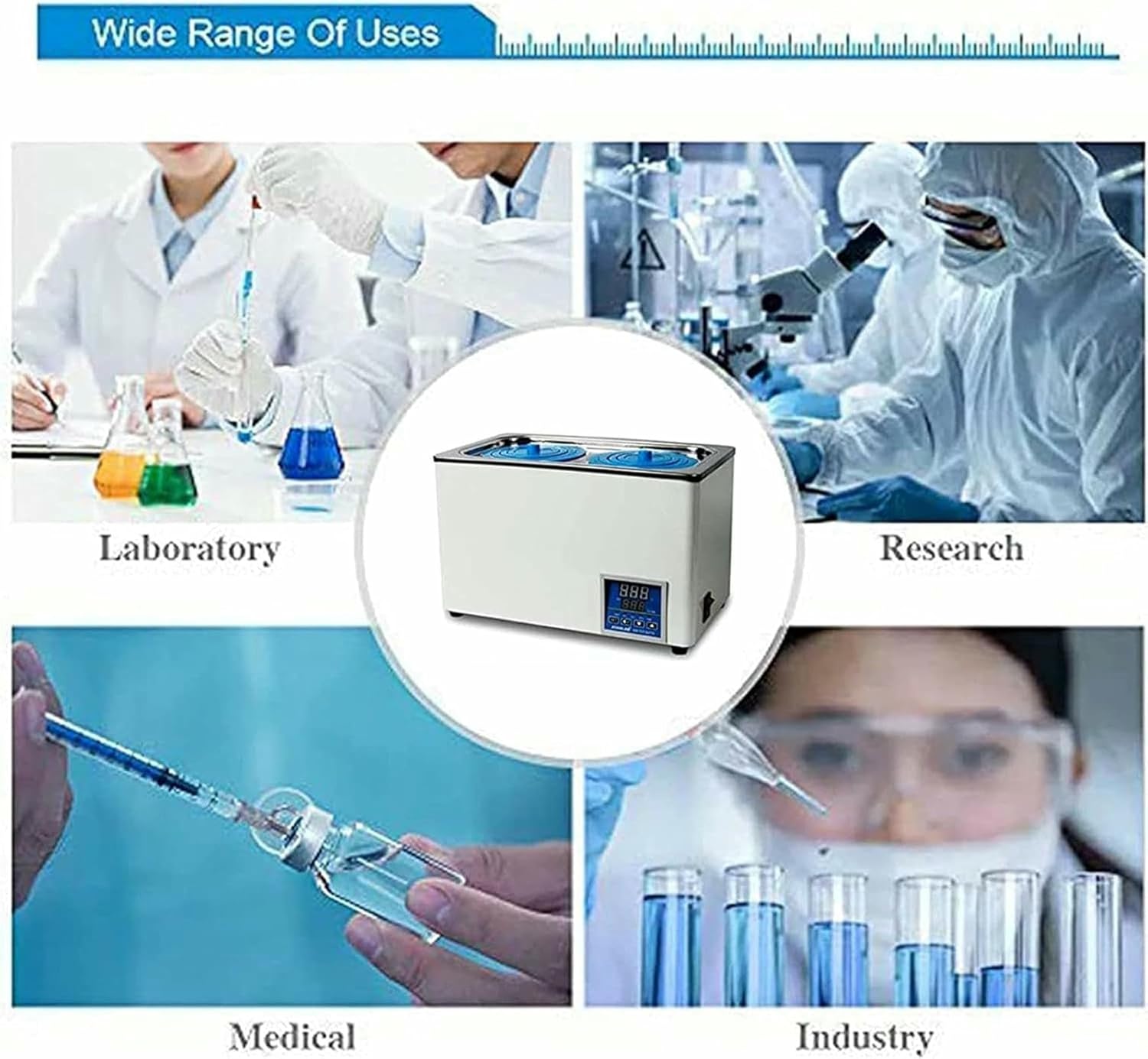Scientific Digital Thermostatic Water Bath for Laboratory, 600 W, 6 L, Stainless Steel Coating, Electric Water Bath, 1 Camera with 2 Openings, Precious