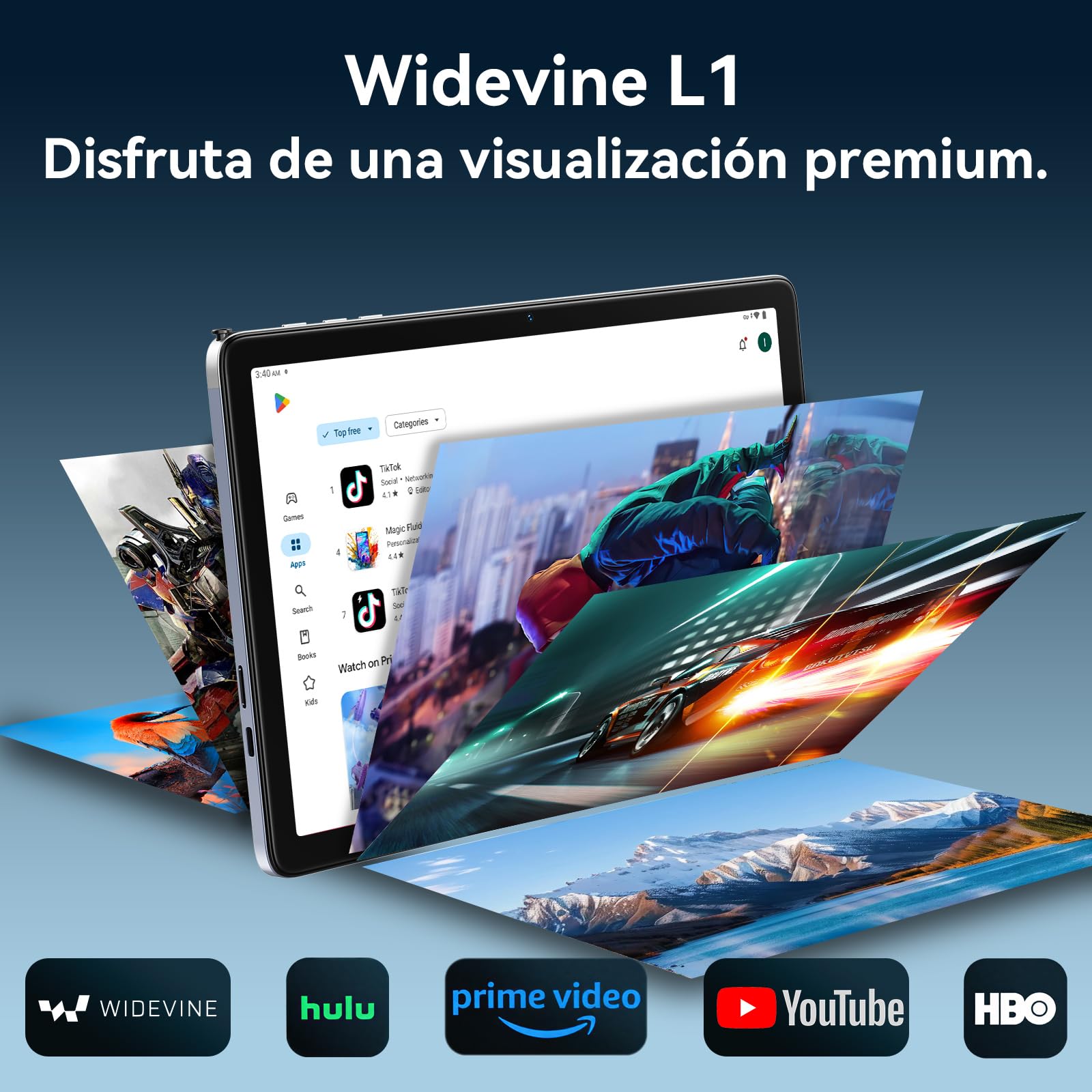 TABWEE Andriod 16 Tablet con Teclado, 24 GB RAM+ 256 GB ROM, Octa-Core | Tablet para Gaming, 10 Pulgadas, 8MP+5MP, Widevine L1, Gemini AI, Face ID, GPS (Garantía de 4 Años)