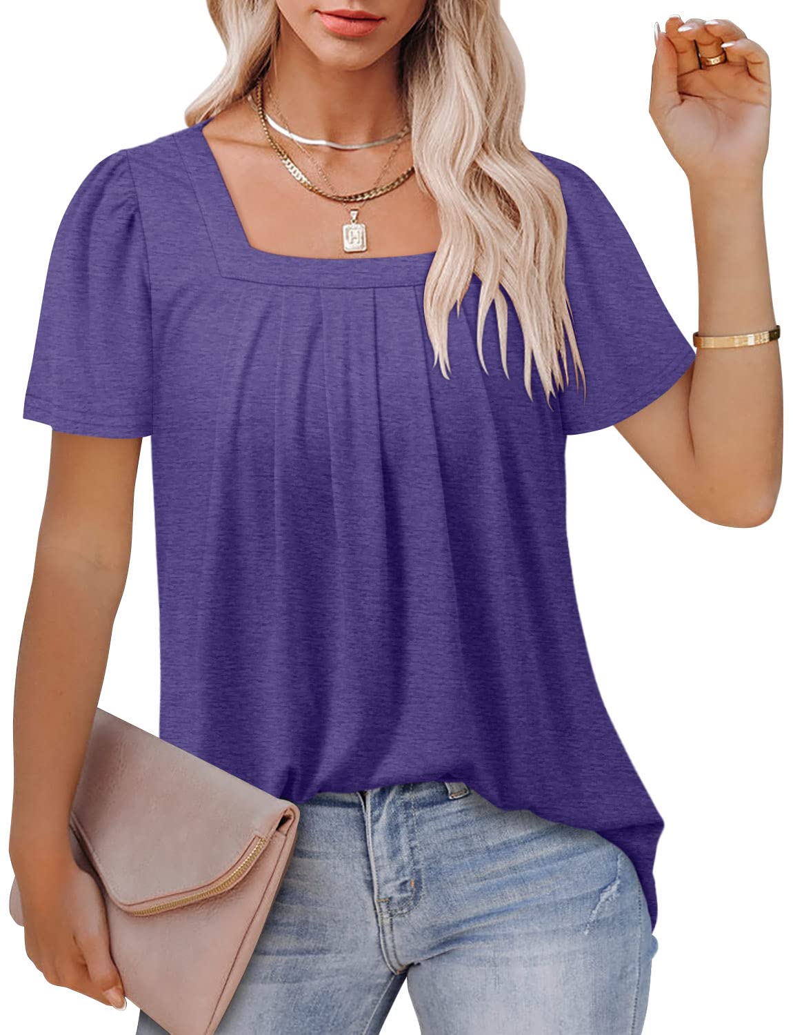 Womens Tank Tops Pleated Sleeveless Blouse Short Sleeve Tops Basic Shirts S-3XL