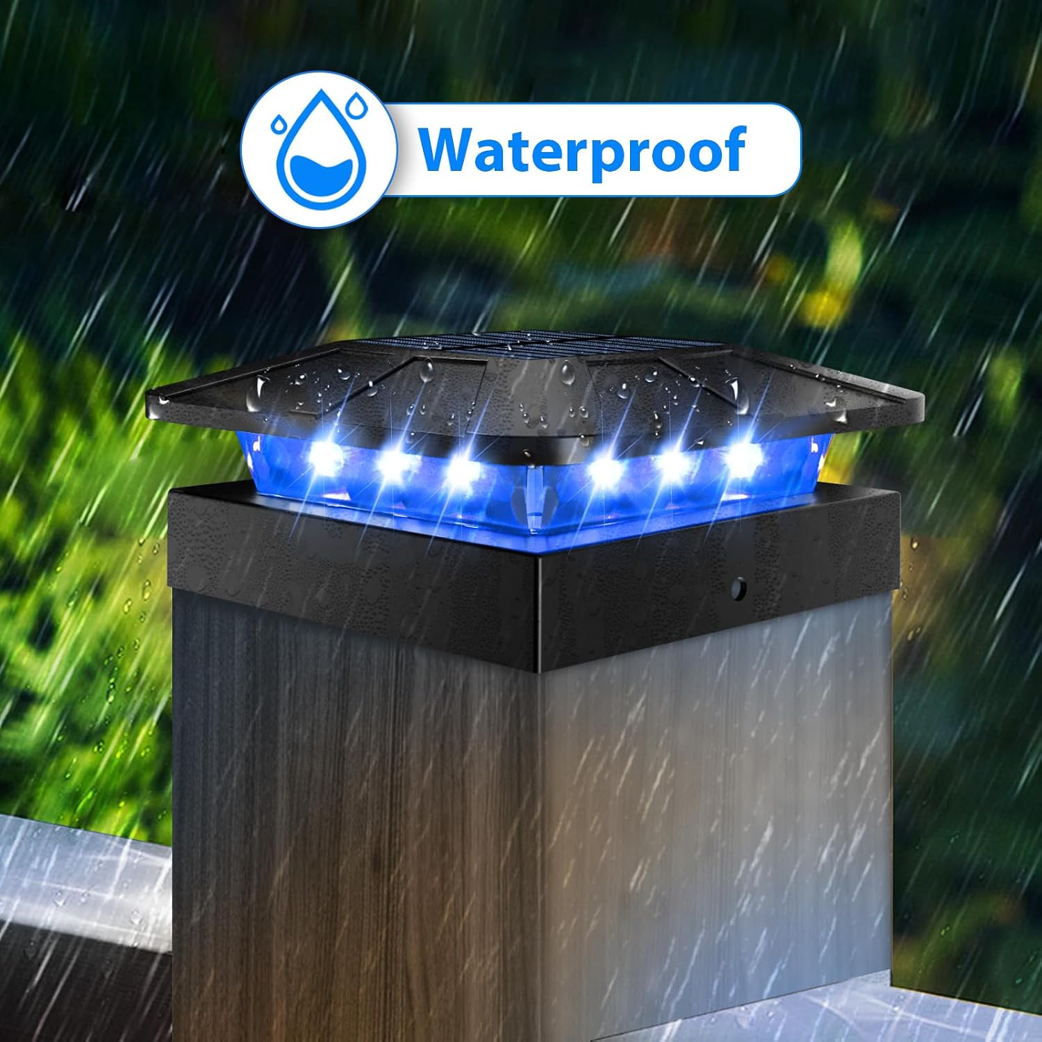 2pack 4x4 Solar Post Lights Outdoor Blue & Warm White | Waterproof Solar Cap Lights for 4×4/3.5×3.5 Wood/Vinyl Posts, Post Top Lighting Outdoor for Fence Deck Mailbox Porch Railing thumbnail