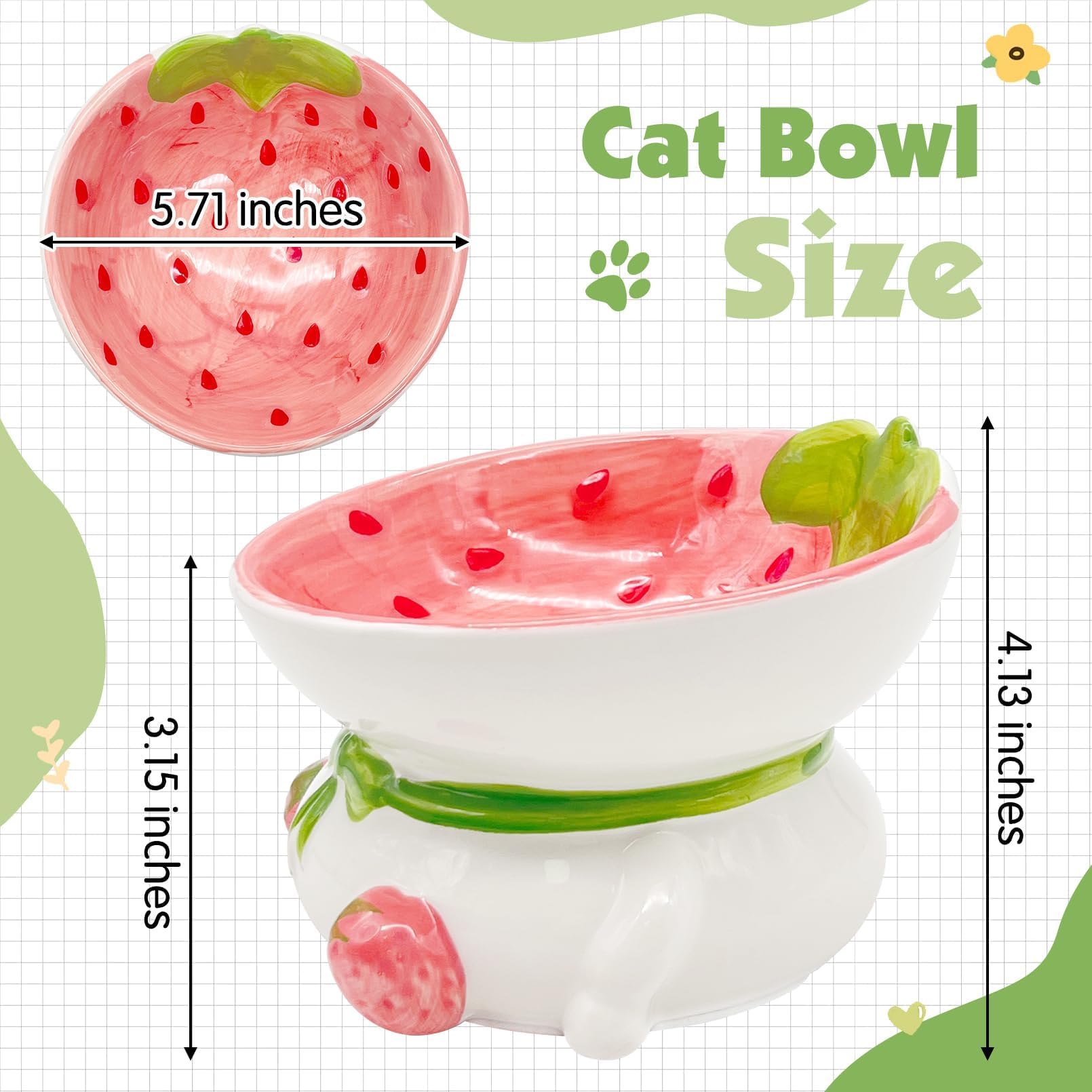 kathson Gamelle surélevée en céramique pour Chat, inclinée à 15°, gamelle surélevée pour Chat Anti-vomissements, gamelles d'alimentation pour Petit Chat avec Support pour protéger la Colonne