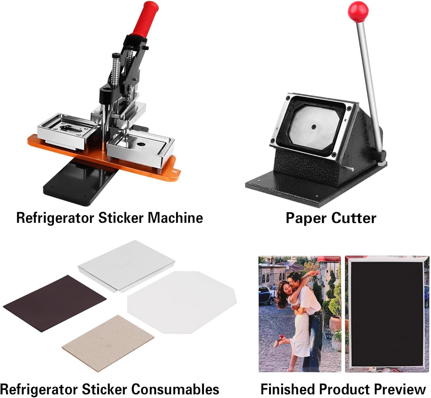 DIY Rectangular Fridge Magnet Maker Kit, Badge Press Machine with Paper Cutter & 100pcs Components, Create Custom Photo Magnets, Buttons for Home, Office, Gifts 3.5 * 2.5in