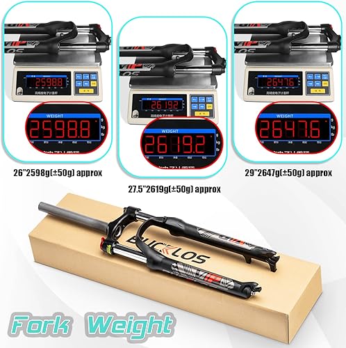 Miniatura 7 de BUCKLOS 2627.529 MTB Suspensión Tenedor Viaje 3.937 in, 1.126 in Tubo recto QR 0.354 in Corona Bloqueo Aleación de Aluminio XC Mountain Bike