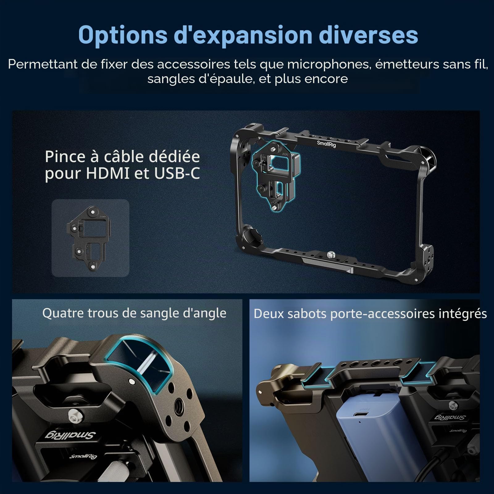 SMALLRIG Kit de Cage de Moniteur pour Atomos Shinobi II, avec Pare-Soleil, avec Protection d'Ecran, Pesant Seulement 96,3 g, avec Trous filetés 1/4"-20-5030