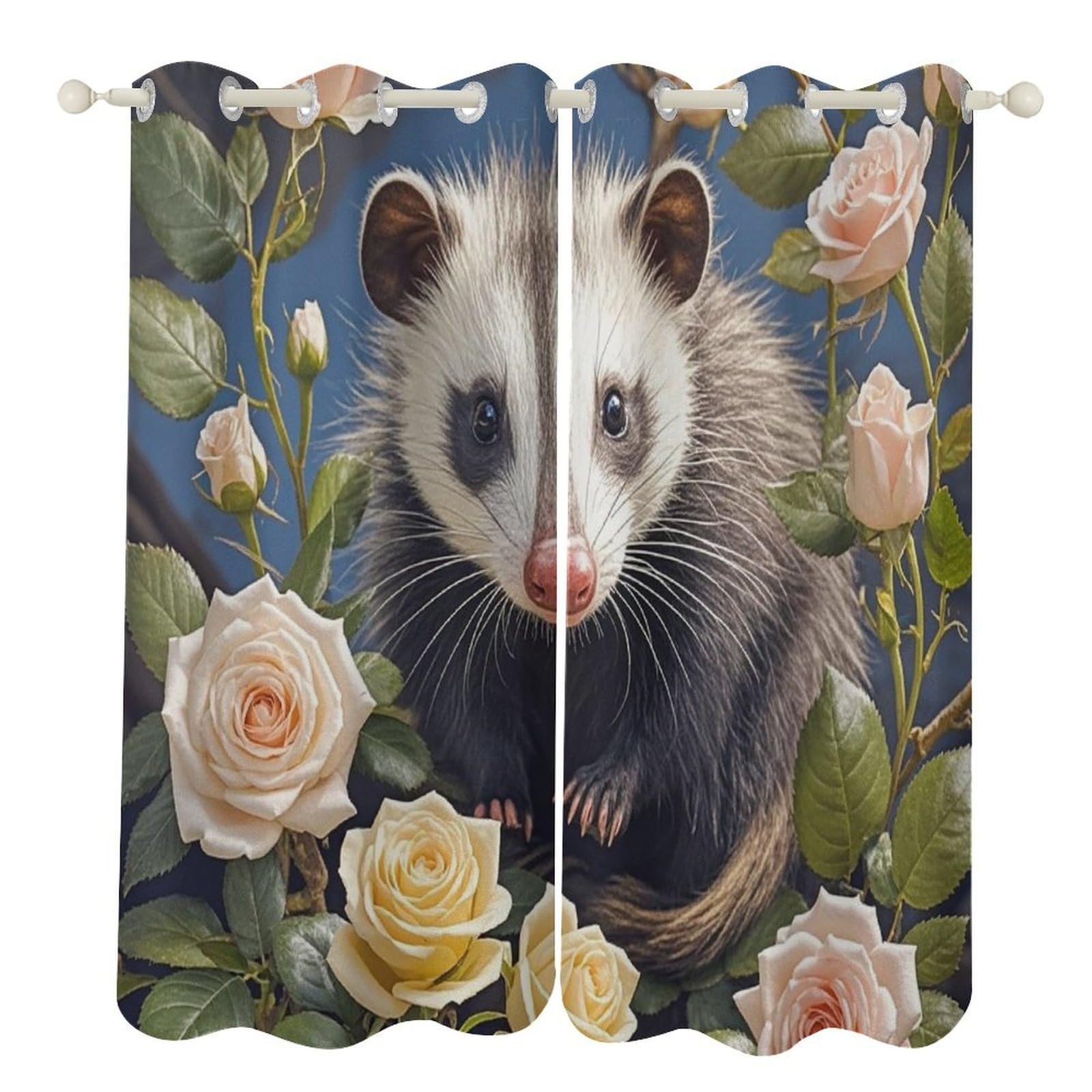Rideaux occultants anti-froid et vis-à-vis pour salon 132x213cm opossum et roses