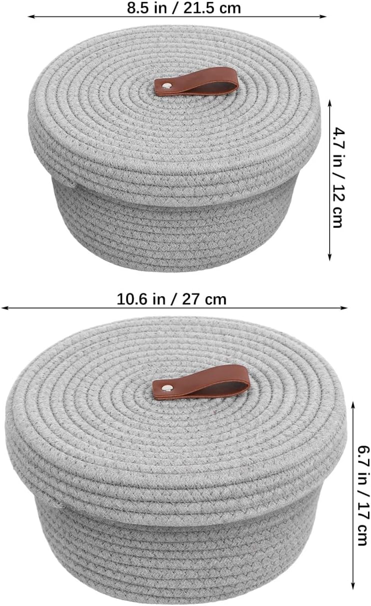 Hemobllo Rope Storage Basket with Lid 10.62X10.62X6.69In Woven Organizer Bin for Home Office Nursery Laundry Small Container for Sundries