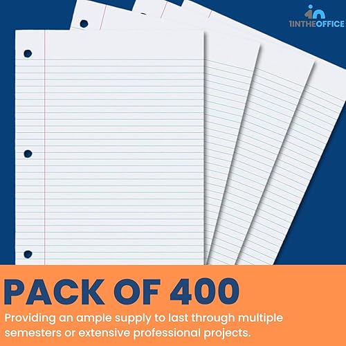 Miniatura 4 de 1InTheOffice Filler Paper College - Papel para carpeta de hojas sueltas de 8.5 x 11 pulgadas, 3 agujeros, tamaño carta, (400paquete)