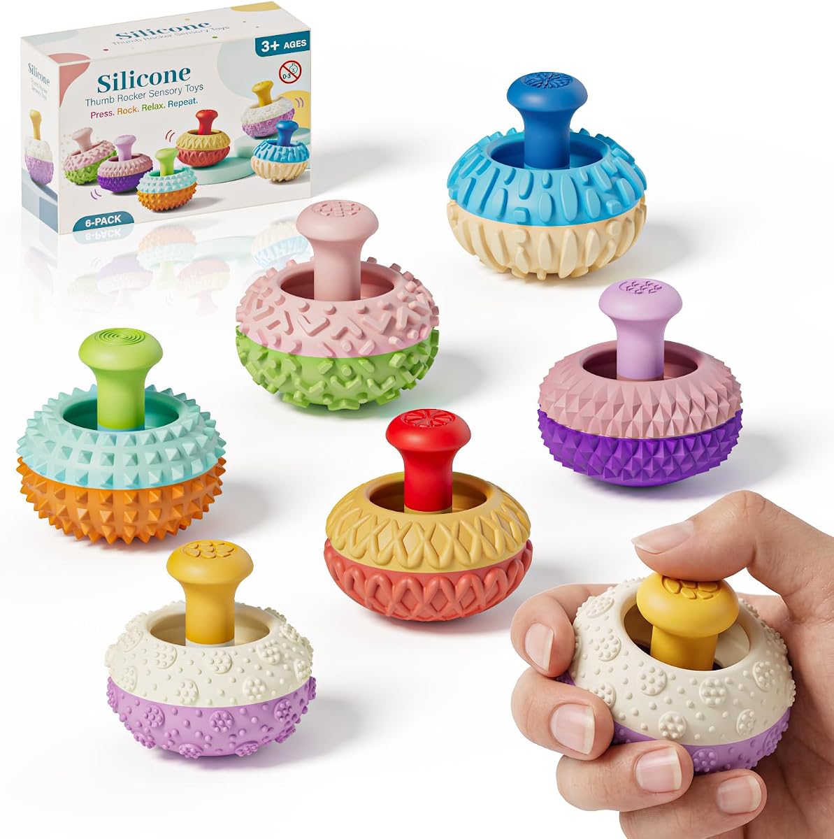 Silicone Thumb Rocker Fidget Toys for Kids & Adults, 6PCS Sensory Desk Toys