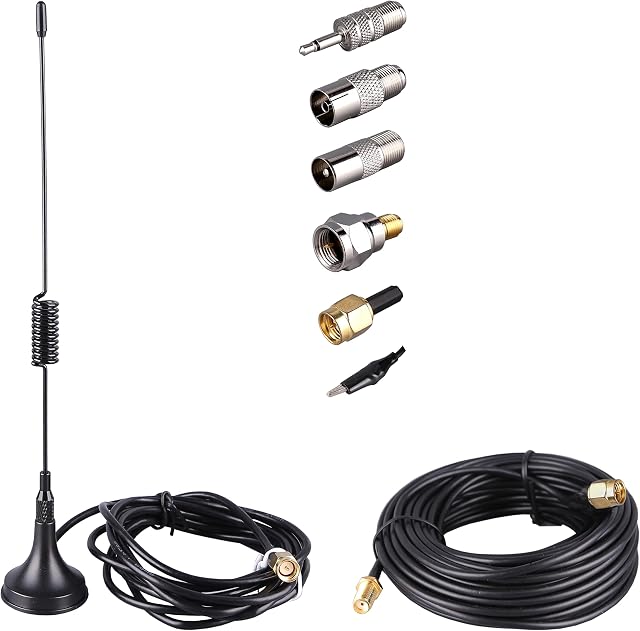 DAB FM Antenna Digital Radio Antenna 75 ohm SMA Aerial Adapter High-frequency cable Stereo Receiver Indoor with high Magnetic Base, match with Extension Coaxial Cable 5 meters/16.4 ft [Upgraded]
