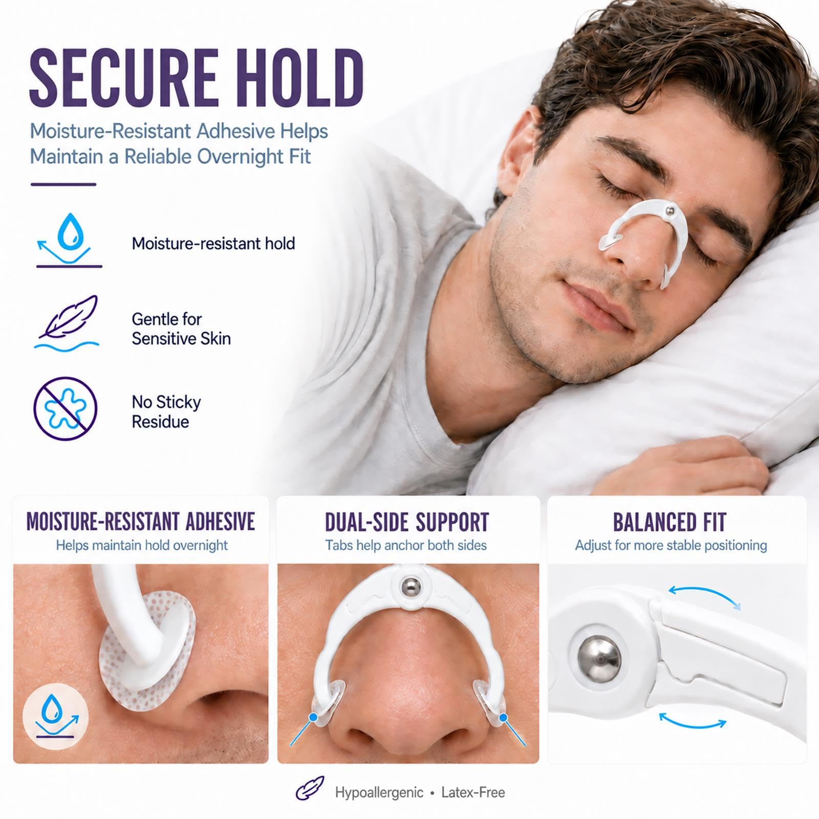 Nose Strips - Elastic Nose Strips, Adjustable Design, Medical-Grade Silicone Material, Improves Sleep, Promotes Oxygen Intake, and Reduces snoring - a Powerful Anti-snoring Solution (30pcs) — Amazon image 3