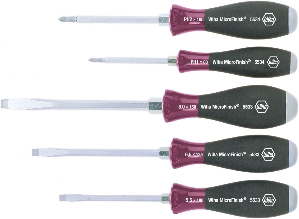 Wiha 5533HK5 SoftFinish Flathead/ Phillips Screwdriver Set 5 Piece by Wiha