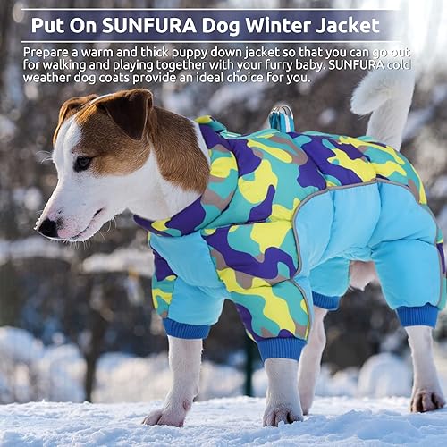 Miniatura 6 de SUNFURA Abrigos de invierno para perro, chaqueta cálida para perro con 4 patas, reflectante, resistente al viento, traje de nieve de cuello alto