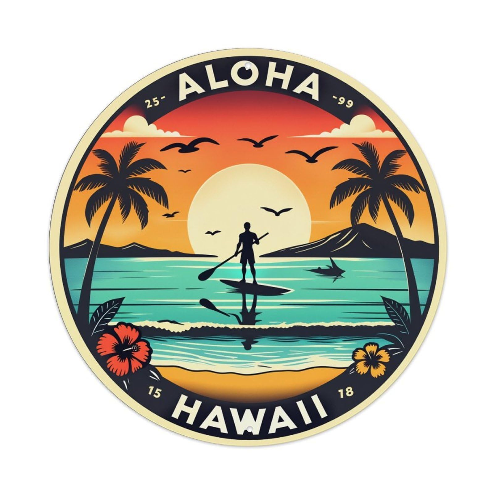 Aloha Hawaii Sunset Palm Trees Metal Tin Sign Plaque