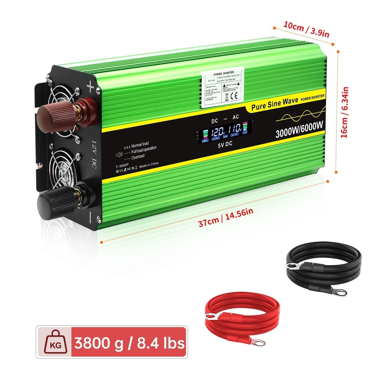 Power Inverter Per Sistemi Generazione Energia Domestica LCD Per Inverter A Onda Sinusoidale Pura DC12V AC 110V/220V Invertitore Potenza Inverter Professionali Invertitore(12V,220-240V EU SOCKET_6000W