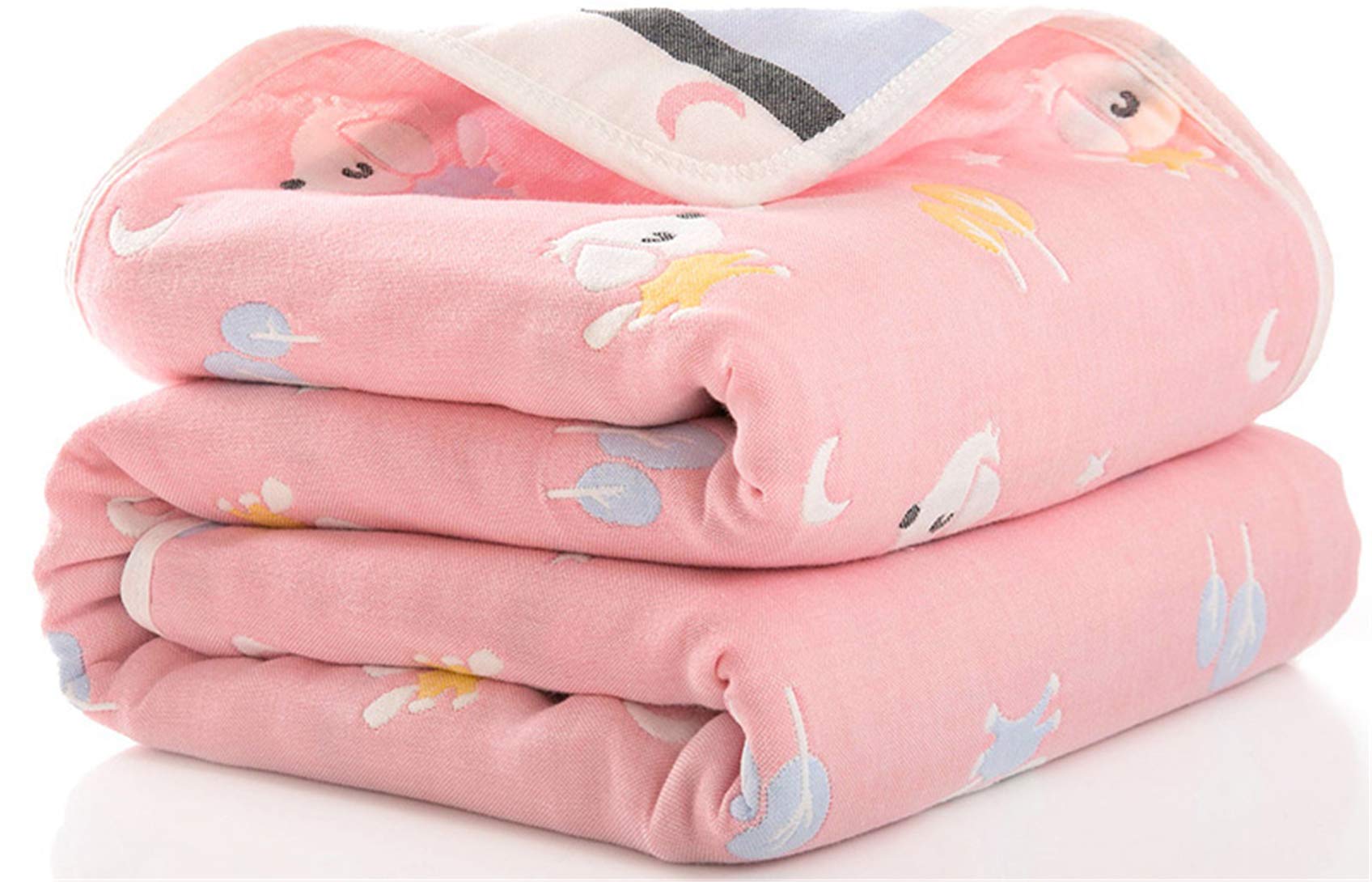 Hayisugar Muslin Baby Blankets 6 Layers 100% Cotton Muslin Swaddle Blanket Soft Infant Large Muslin Cloths Baby Swaddle Wrap for Newborn Kids, Pink Puppy, 110x110cm