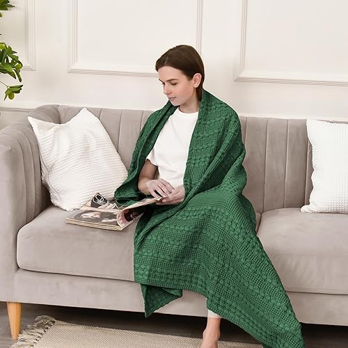 Miniatura 2 de PHF Manta 100% algodón de punto gofre, manta ligera de algodón lavado para primavera y verano, 50 x 60 pulgadas, transpirable y agradable al tacto,