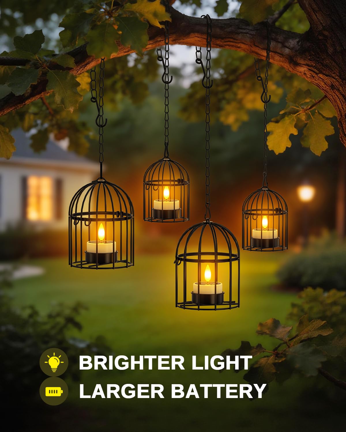 SoulBay Lanternes suspendues avec lumières solaires brillantes - 4 pièces (2 grandes, 2 petites) Bougies solaires étanches pour l'extérieur, lumières de jardin pour arbre, patio, clôture, décoration