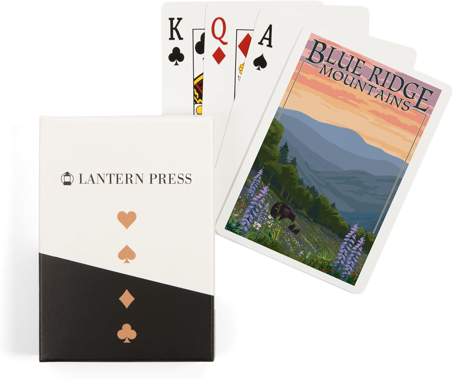 Lantern Press Blue Ridge Mountains, Bear Family and Spring Flowers, 52 Playing Cards for Adults, Poker Size Card Deck