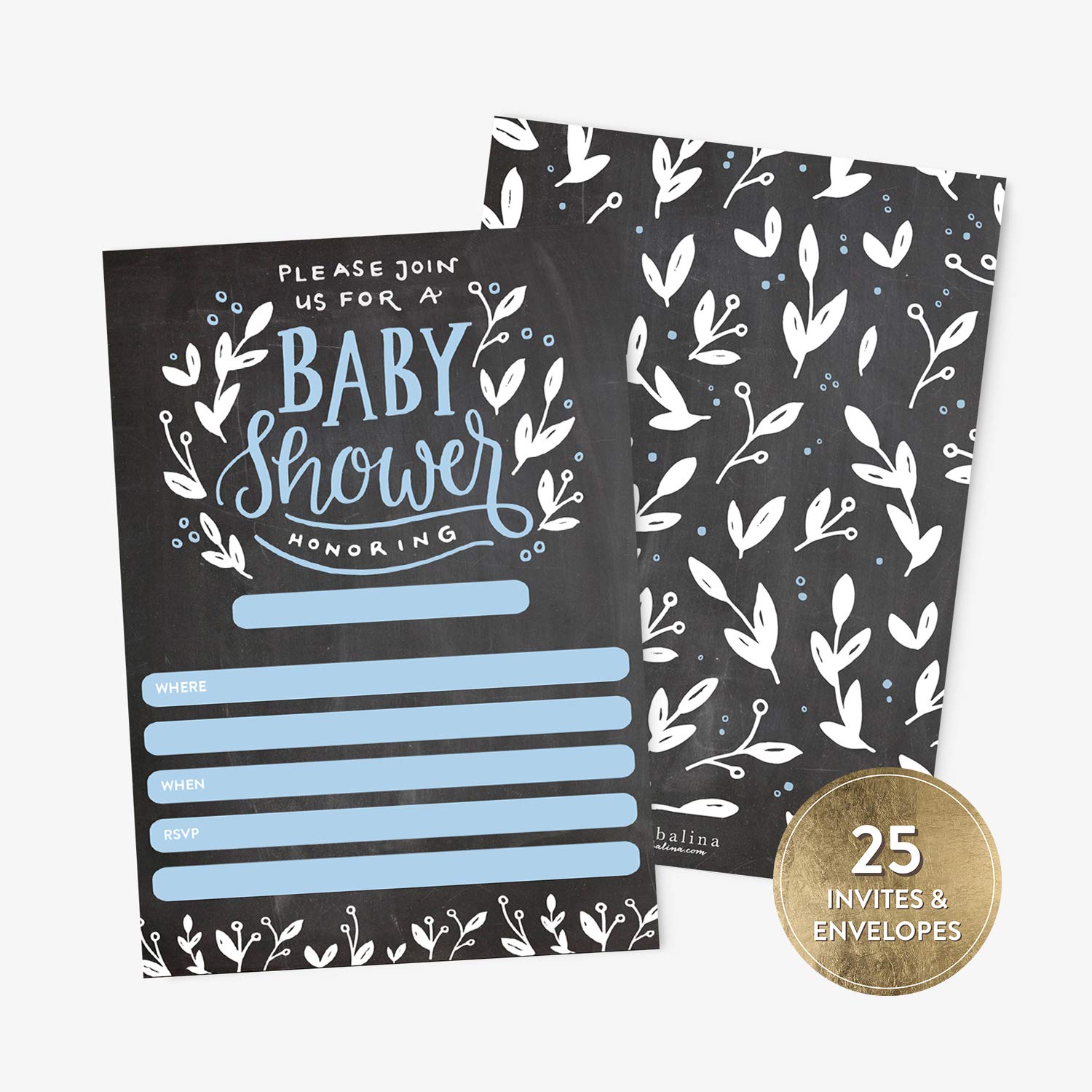 Buy 25 Baby Shower Invitations Boy with Envelopes, Modern Blue