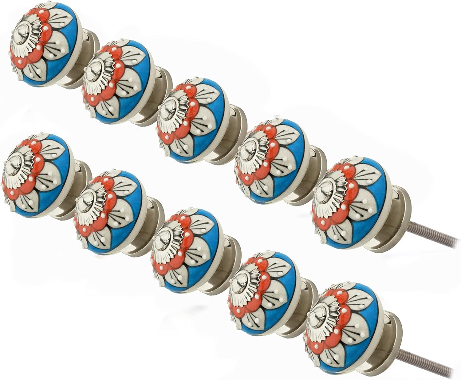 Ceramic Cabinet Knobs 10 Pack Stone Pattern Round 1-4/7 in. RED & Blue Ceramic Knobs Drawer Knobs Drawer Pull Knobs for Kitchen Cabinet Bathroom Drawer Wardrobe Cabinet