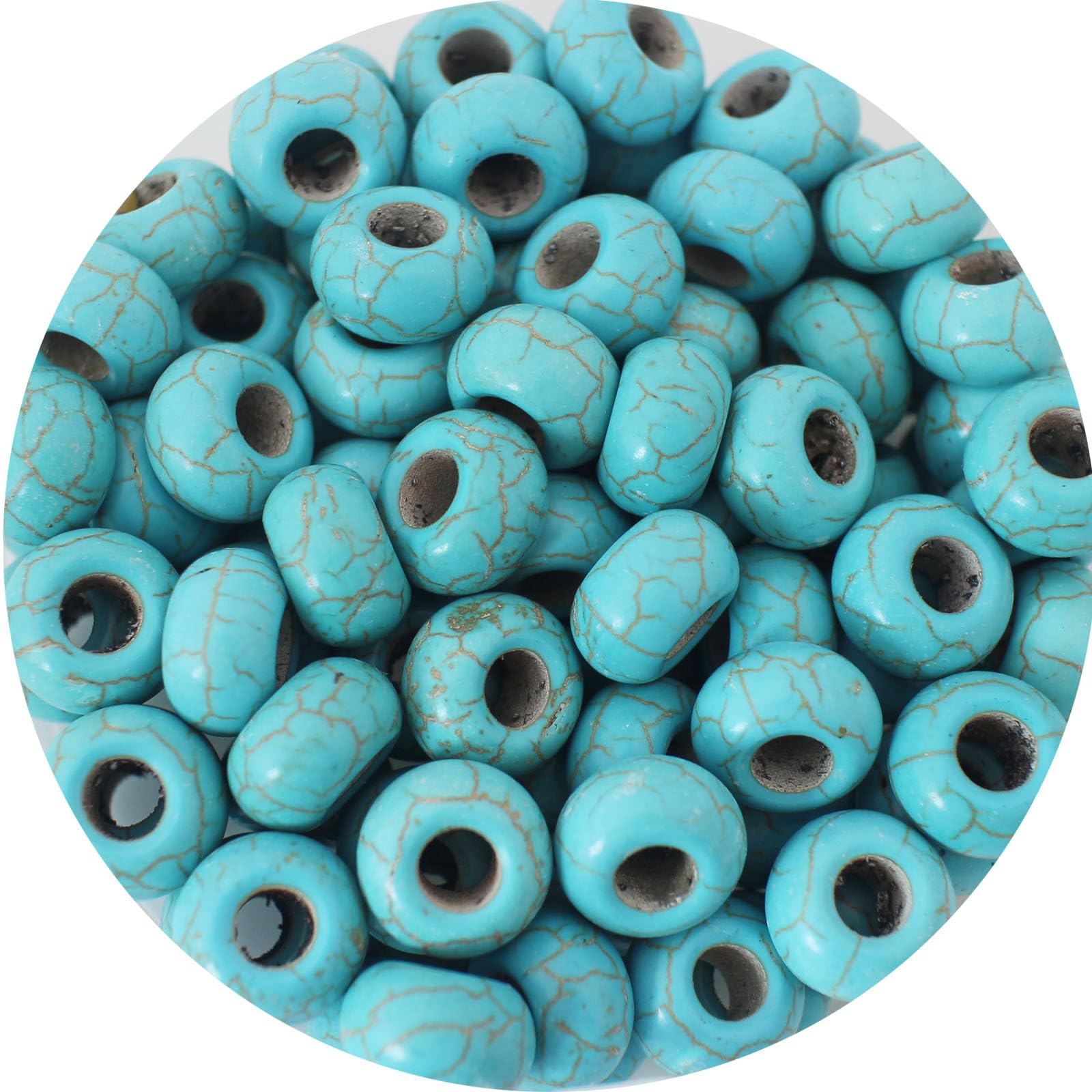 PAMIR TONGTurquoise Large Hole Beads for Jewelry Making - 100pcs 14mm European Gemstone Howlite Rondelle Spacer Big Craft Beads for Pens, Bracelets