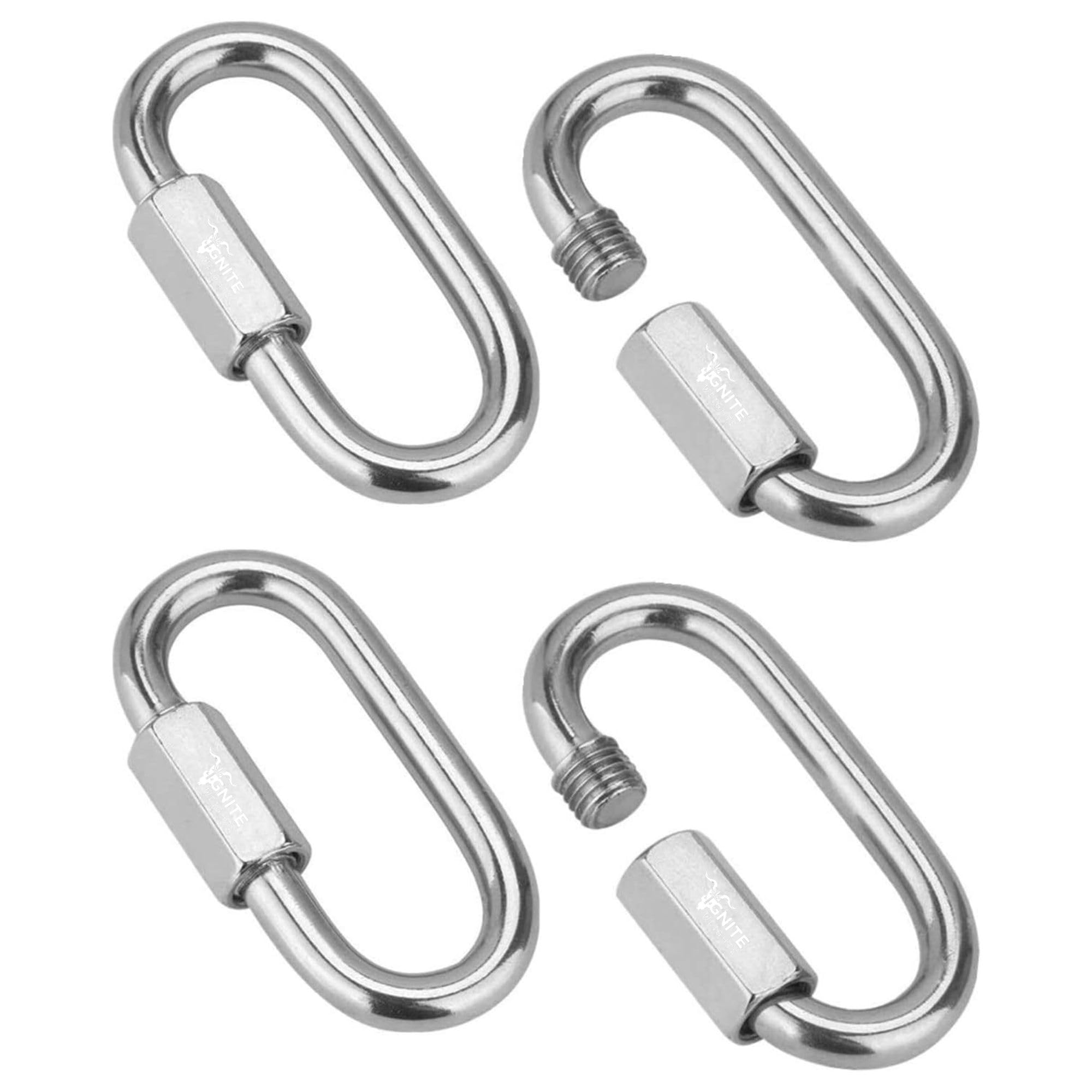 IGNITE WEIGHTS® Heavy Duty 8MM Oval Shape Stainless Steel Screw Link Snap Hook Carabiner - 2.95 in Multipurpose Swing Connector for Weight-Lifting, Mountain Climbing, Gym, Hiking Pack of 4 (B0CRRSFQPD) Amazon Price History, Amazon Price Tracker