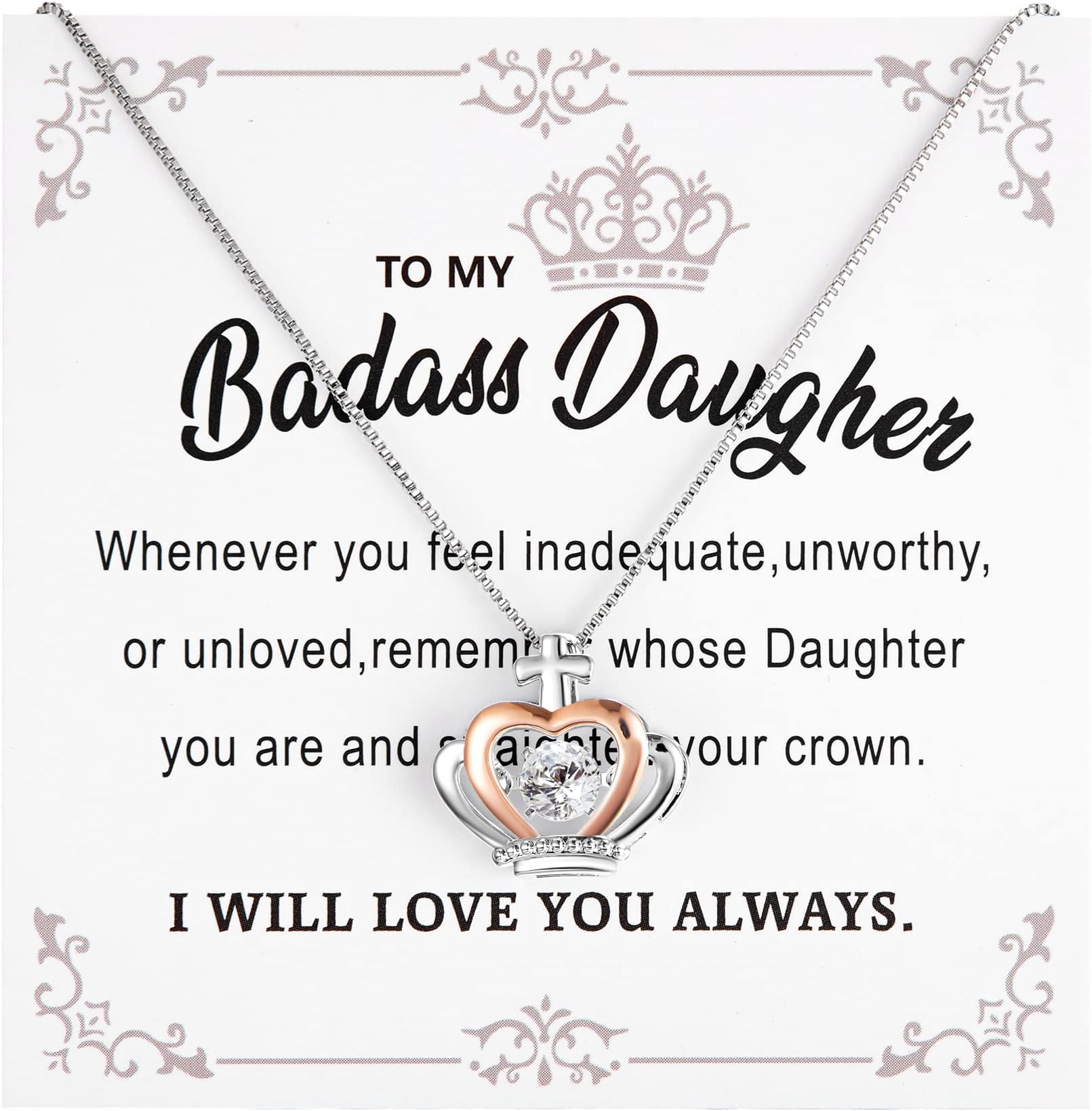RINHOO FRIENDSHIPTo My Daughter Crown Necklace To My Badass Daughter Necklace form Mom