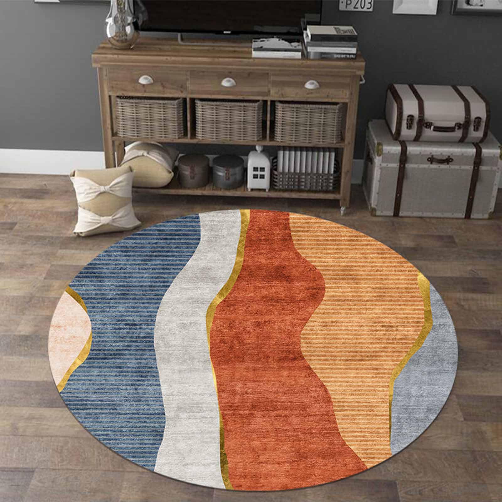 IUUUDDD Circle Area Rugs Blue Orange Bright Colours Rug Abstract 60cm 80cm 100cm 120cm 140cm 160cm 200cm Rugs for Bedroom Playroom Living Room Carpet Rug