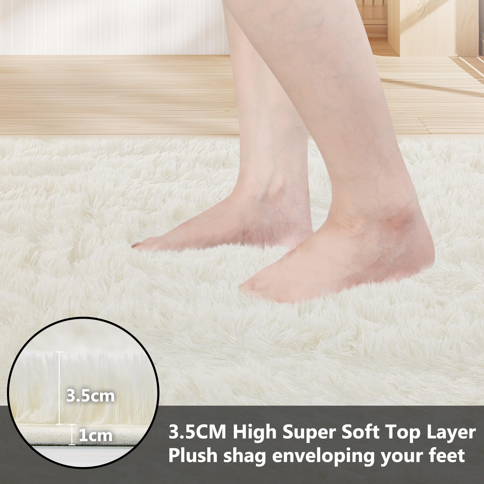 JOJOSEE Hochflor Teppich Wohnzimmer 160 x 230 cm Creme | Anti-Rutsch Wohnzimmerteppich Waschbarer Flauschiger Teppich für Schlafzimmer & Kinderzimmer