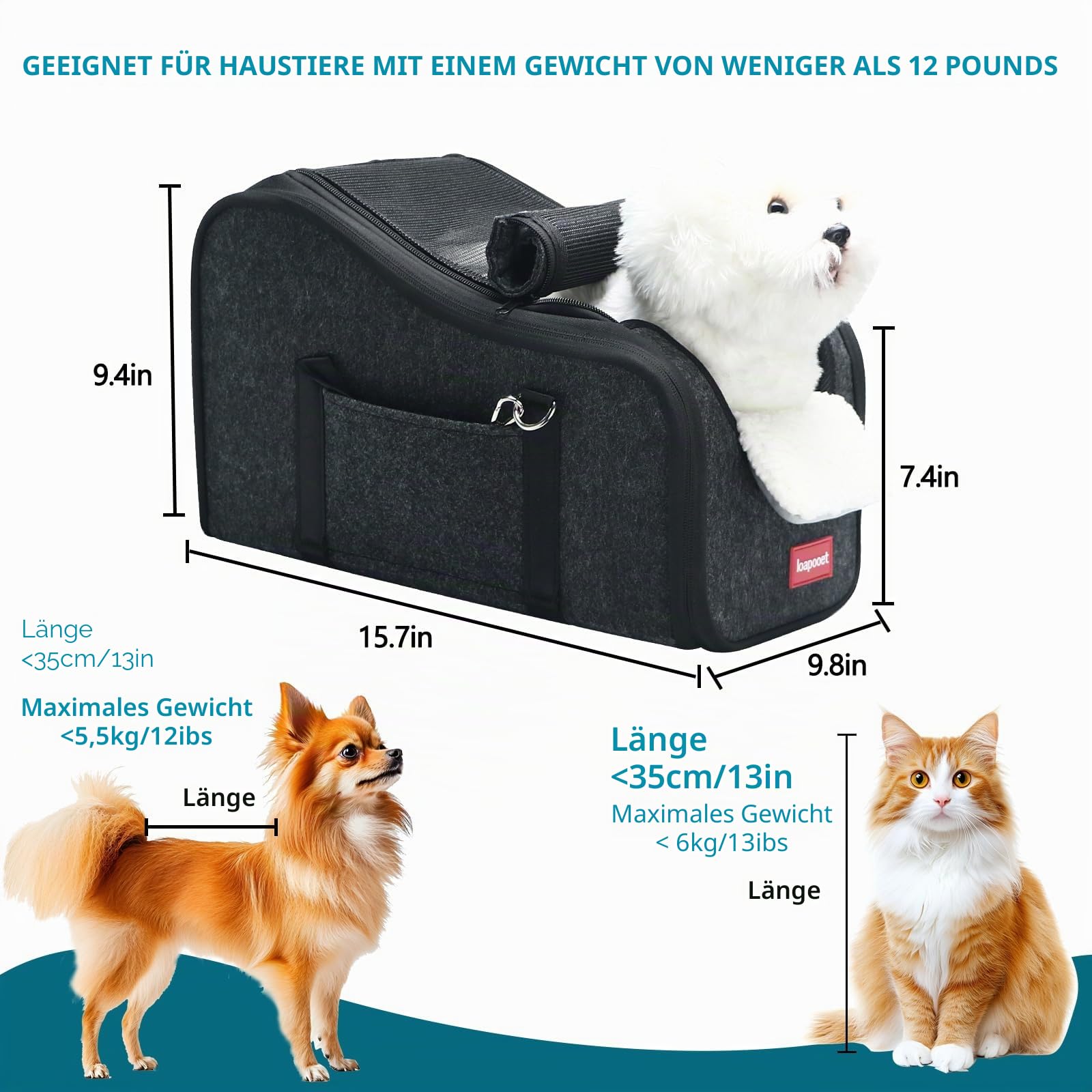 Hunde-Autositz in der Mittelkonsole, für kleine Hunde, Haustiere und Katzen