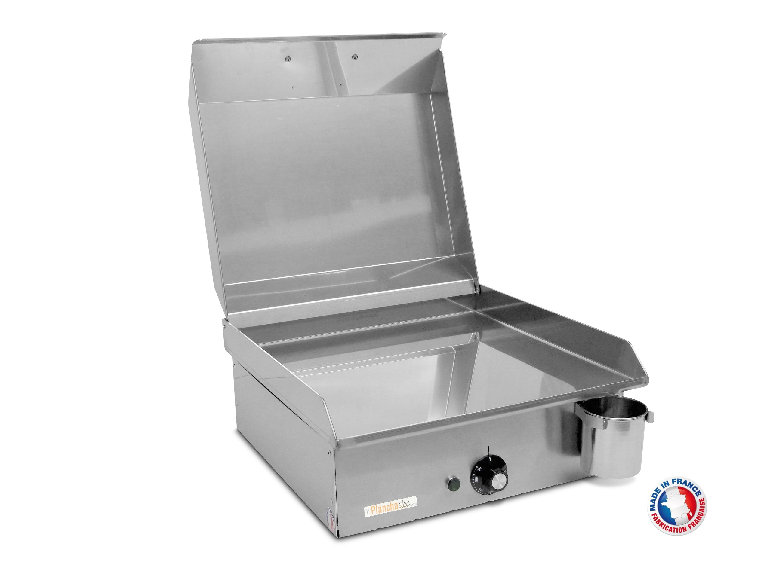 PLANCHAELEC - Pack Complet Plancha Electrique NEO E420-1800W - Chariot + Accessoires - Inox - Thermostat Réglable - 5 Personnes - Made In France - L42 X P43 X H18 cm