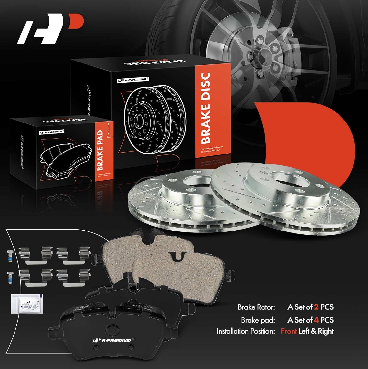 A-Premium 11.57 inch (294mm) Front Drilled and Slotted Disc Brake Rotors + Ceramic Pads Kit Compatible with Select Mini Models - Cooper Countryman 2011-2016, Cooper Paceman 2013-2016, 6-PC Set