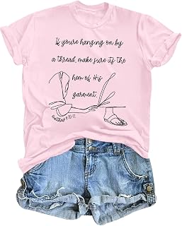 Christian Shirts for Women Jesus Faith Shirt Bible Verse T Shirt if You're Hanging on by a Thread God Religious Tees