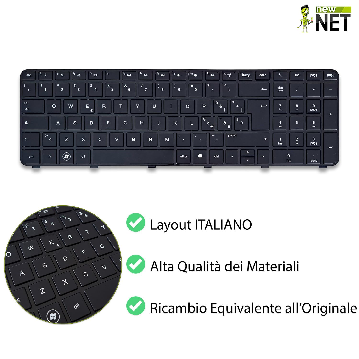 NewNet Keyboards - Tastiera Italiana Compatibile per Notebook HP Pavilion 15-ab203nl 15-ab204nl 15-ab205nl 15-ab206nl 15-ab209nl 15-ab210nl 15-ab214nl 15-ab216nl Retroilluminata Senza Frame