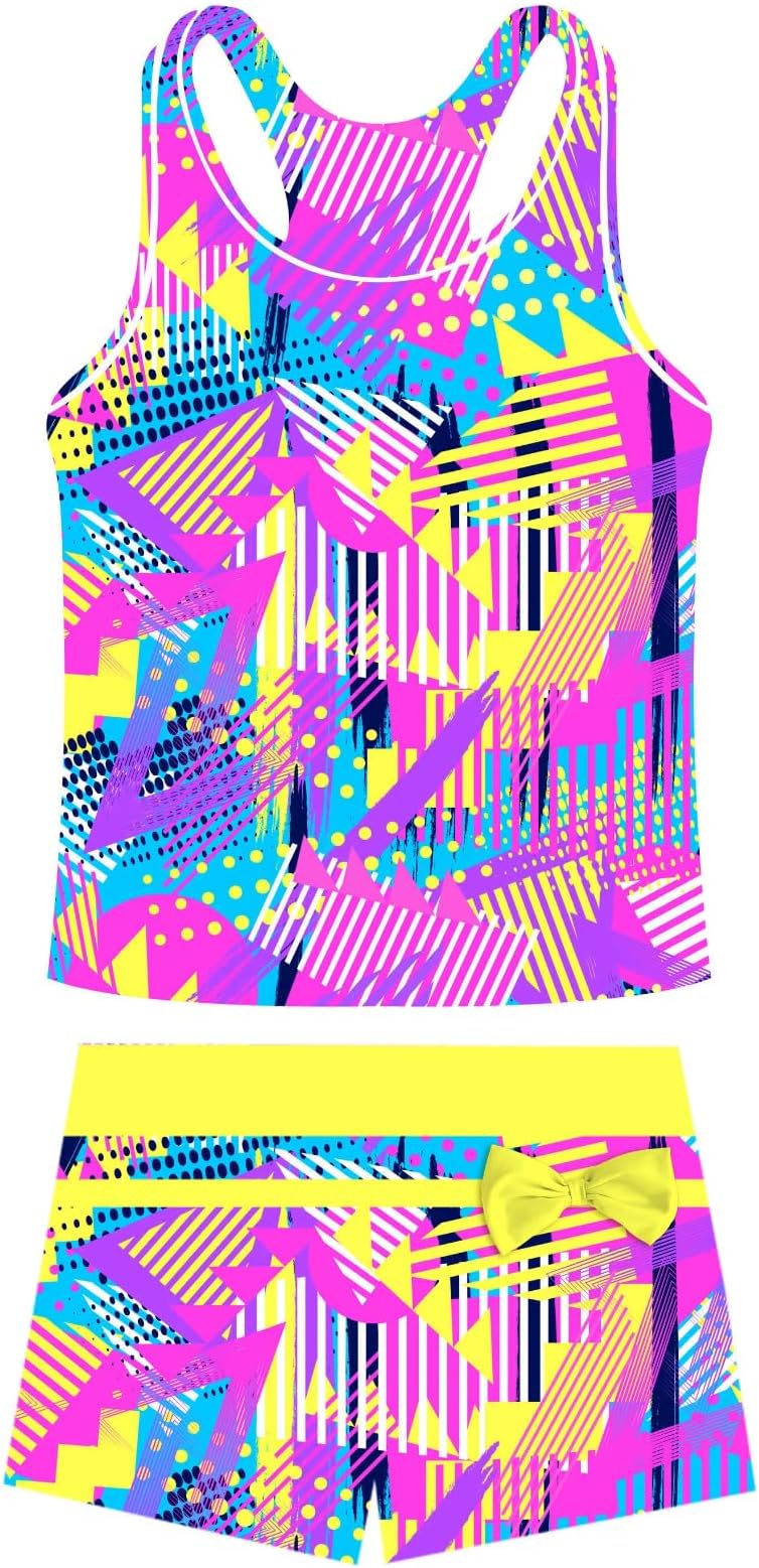 Girls Swimsuits Two Piece Tankini Bathing Suits Boyshort Summer Beach Swimwear with Removable Bra Pads for 4-16T
