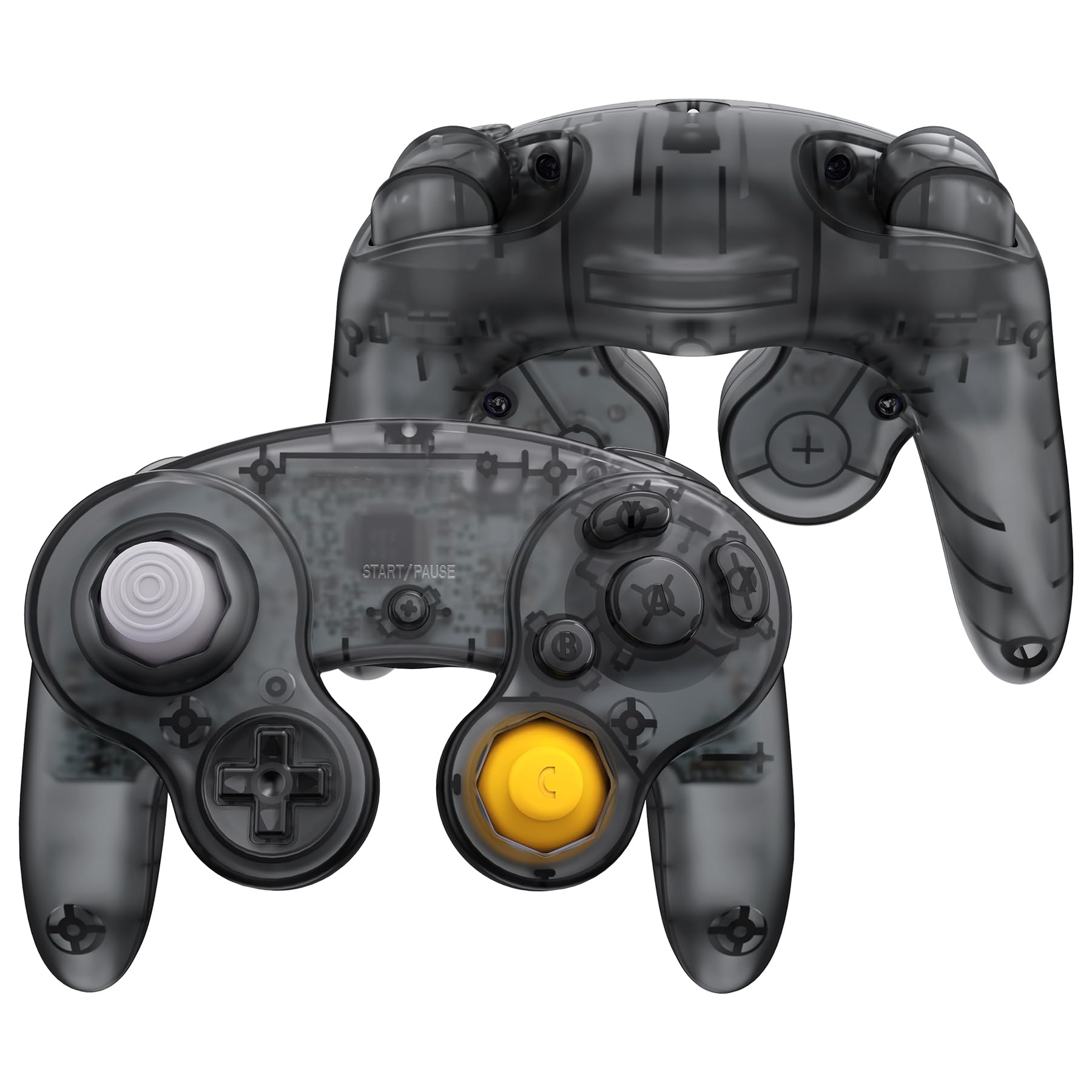 eXtremeRate Cover Scocca Tasti Ricambio per Nintendo Gamecube Controller,Custodia Grip Pulsanti Kit Shell Case per Nintendo Gamecube Joystick,Senza Controller-Trasparente Nero