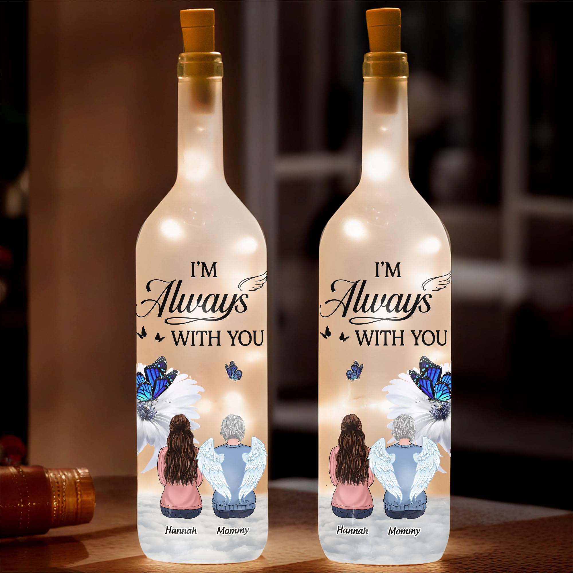 Joy Crafters I'm Always with You Personalized Memorial Bottle Lamp, Sympathy Gifts for Loss of Mom Grandma Sister Family Members, Grieving Gifts for Loss of Loved Ones, Memorial Wine Bottle Lights