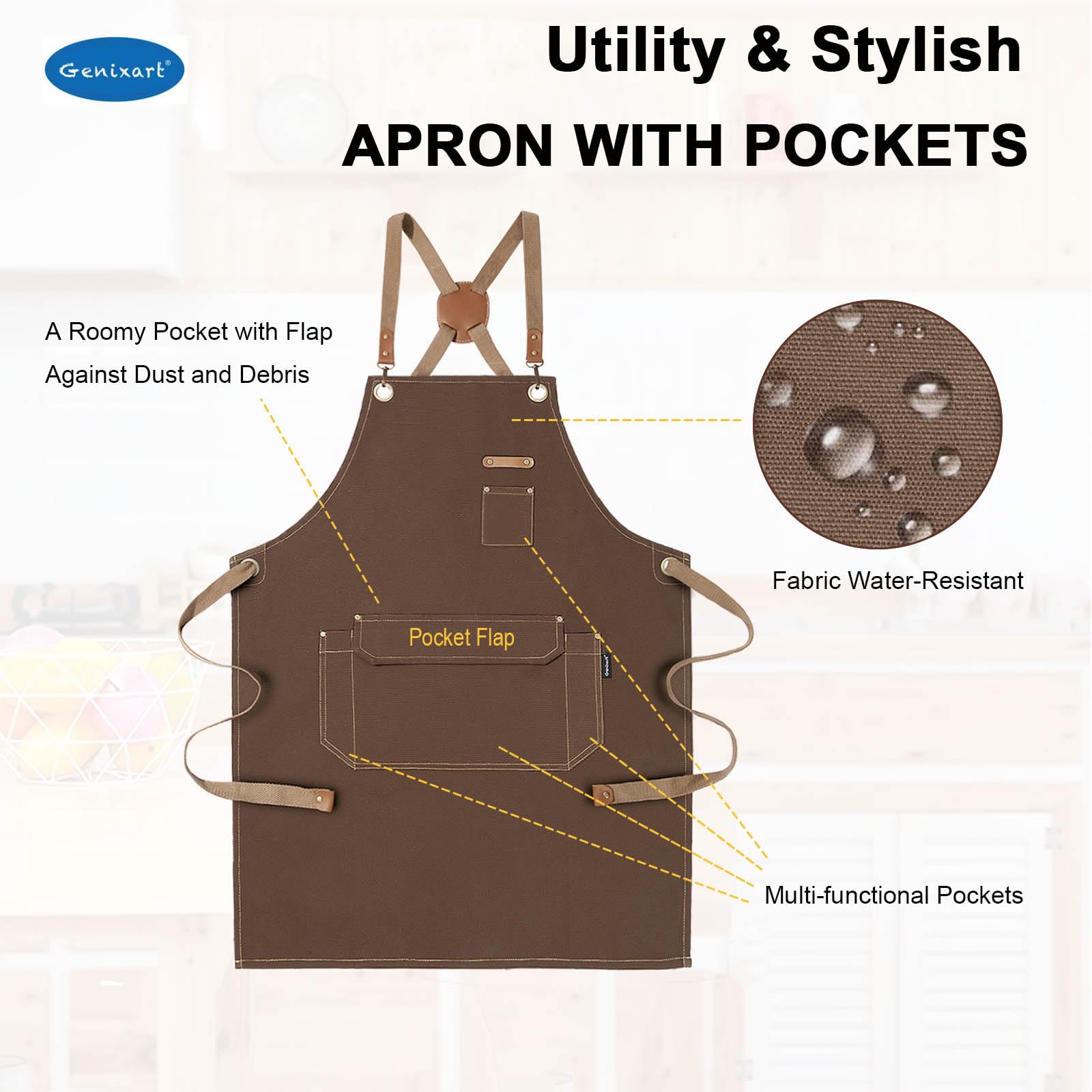 Tablier réglable avec poches pour homme en toile imperméable et robuste, pour jardin, atelier d'artisanat