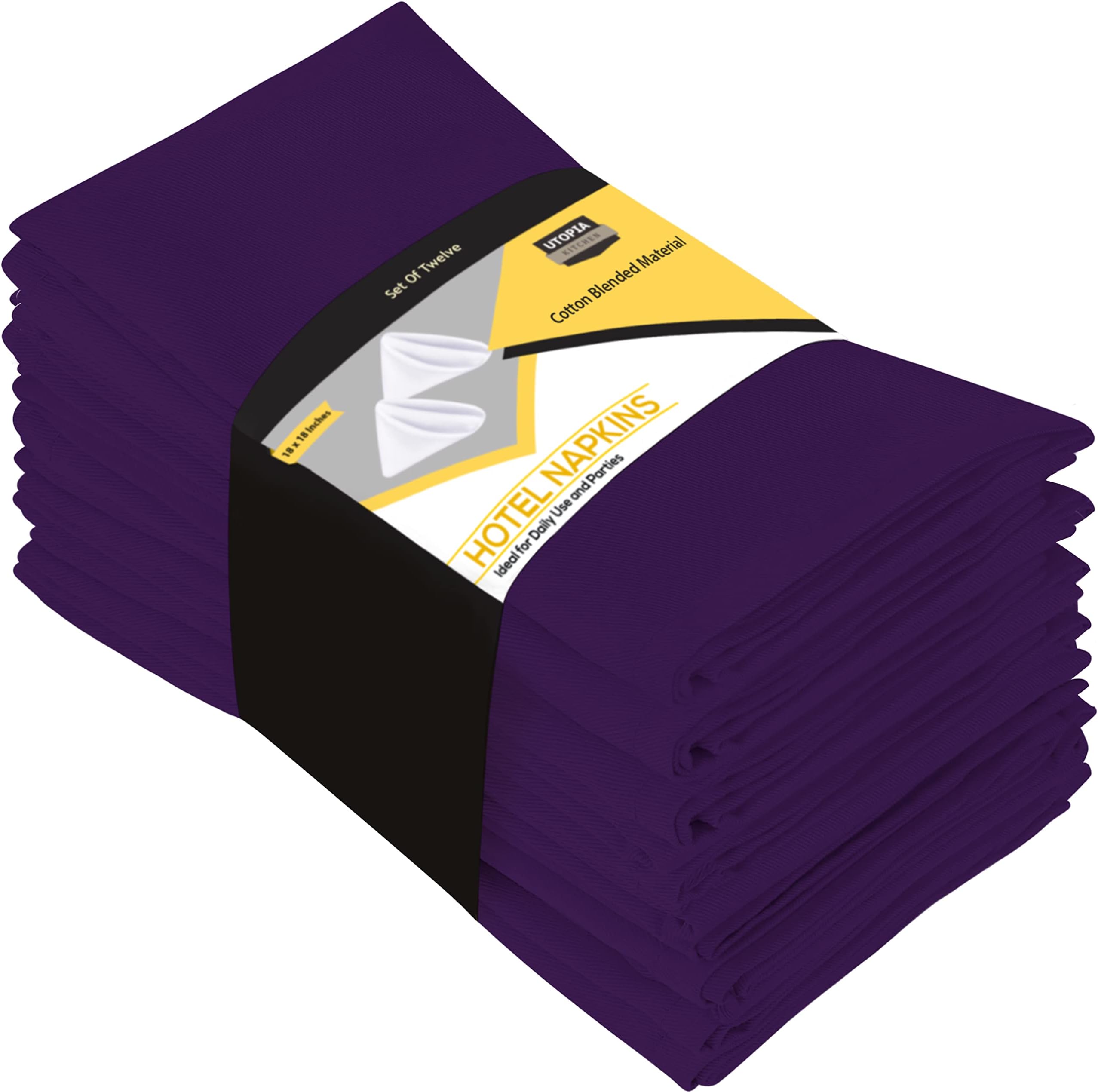 Utopia Kitchen Purple Cloth Napkins [12 Pack, 18x18 Inch] Cotton Blend Washable and Reusable Table Dinner Napkins