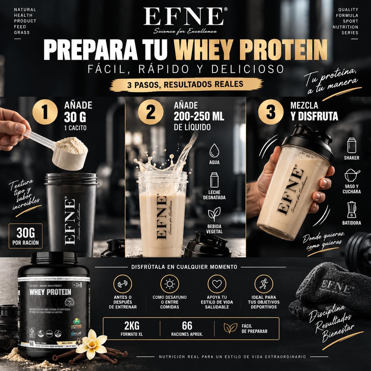 EFNE Whey Protein Native 2kg | Sabor Bombon Twist | 66 Tomas