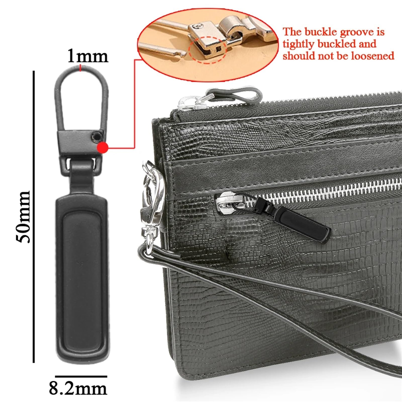 Tirador de cremallera desmontable Pestaña repuesto Deslizadores Kit reparación cabeza for maletas Equipaje Mochilas Bolsos Abrigos Reemplazo tirador(Gray,8 Pcs)