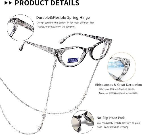 Miniatura 4 de EYEURL Gafas de lectura de ojo de gato para mujer, bloqueo de luz azul, paquete de 4 unidades, para lectura de computadora, bisagra de resorte de