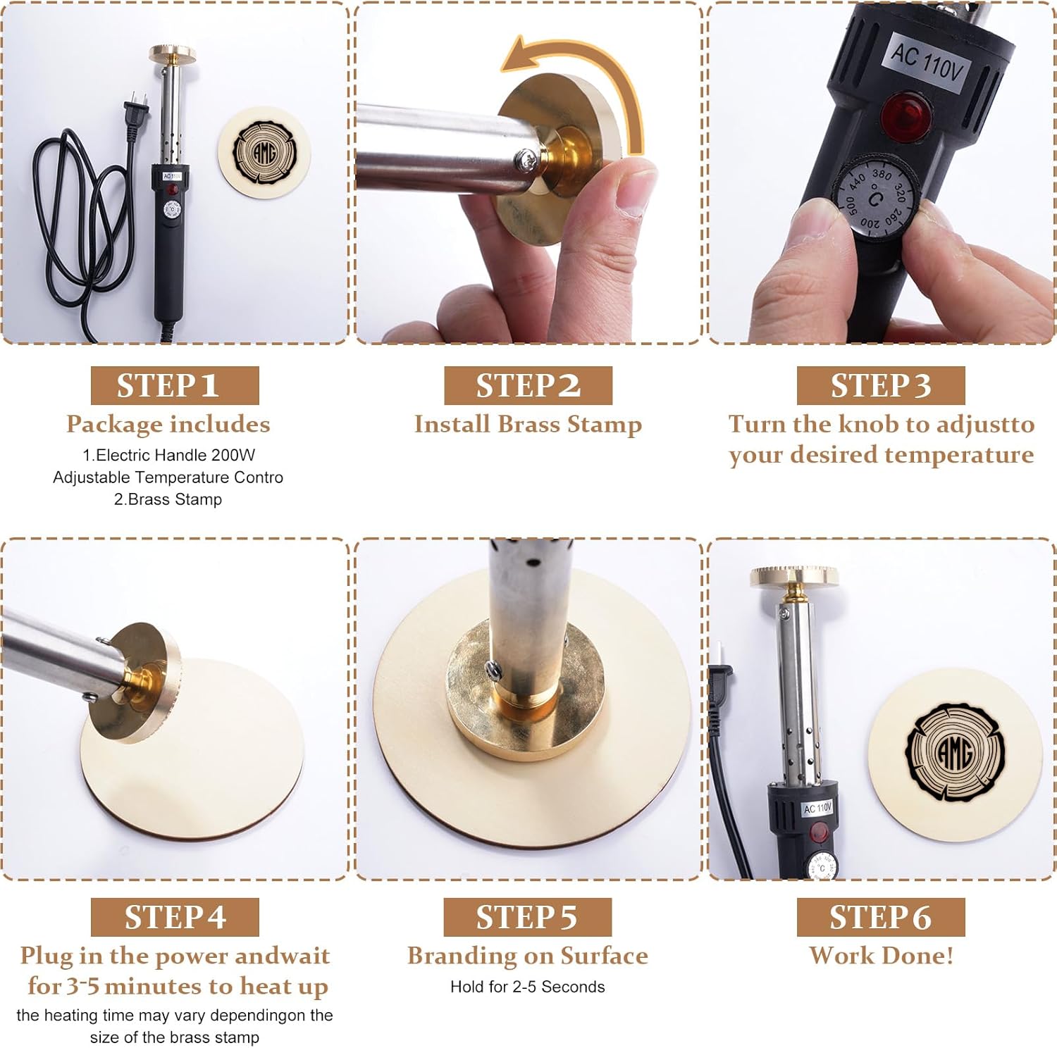 Electric Branding Iron for Wood, Wood Branding Iron Personalized, Custom Woodworking Burning Stamp with LOGO/TEXT,Temperature-Controlled,DIY Wood Burning Tool (E-Straight)