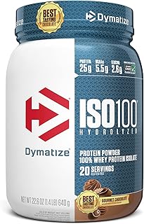Dymatize ISO100 Hydrolyzed Protein Powder, 100% Whey Isolate Protein, 25g of Protein, 5.5g BCAAs, Gluten Free, Fast Absorb...
