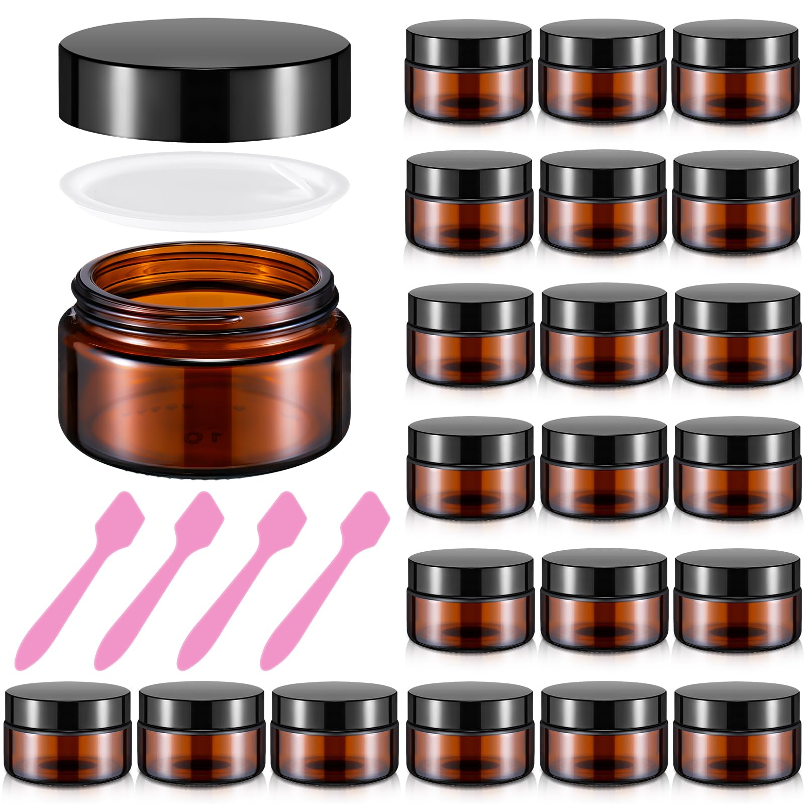 Honeydak 24 Pack 20ml Amber Glass Jars with Lids, Glass Cosmetic Jars, Reusable Empty Round Cosmetic Container for Creams and Ointments(Amber)
